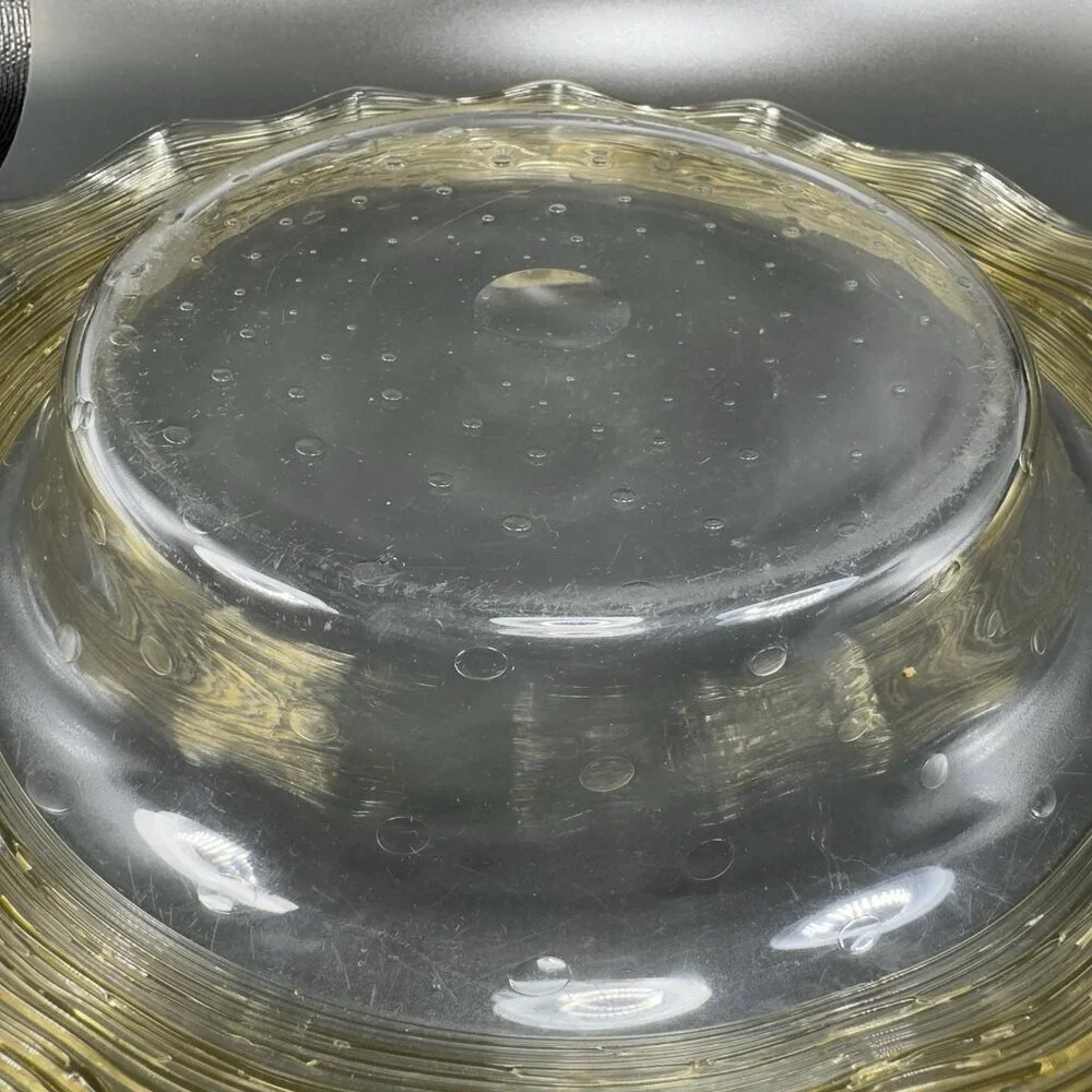 Frederick Carder Steuben Large Gold Reeded Threads Bowl Controlled Bubble 14inch